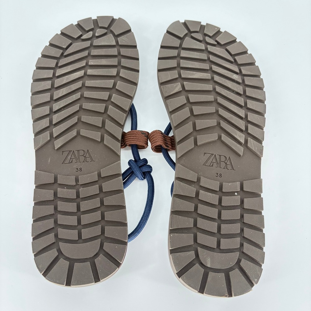 Zara Womens Multi Color Rope Knot Flat Sandals Brown Slingback Size 38 US 7.5 - Picture 7 of 8